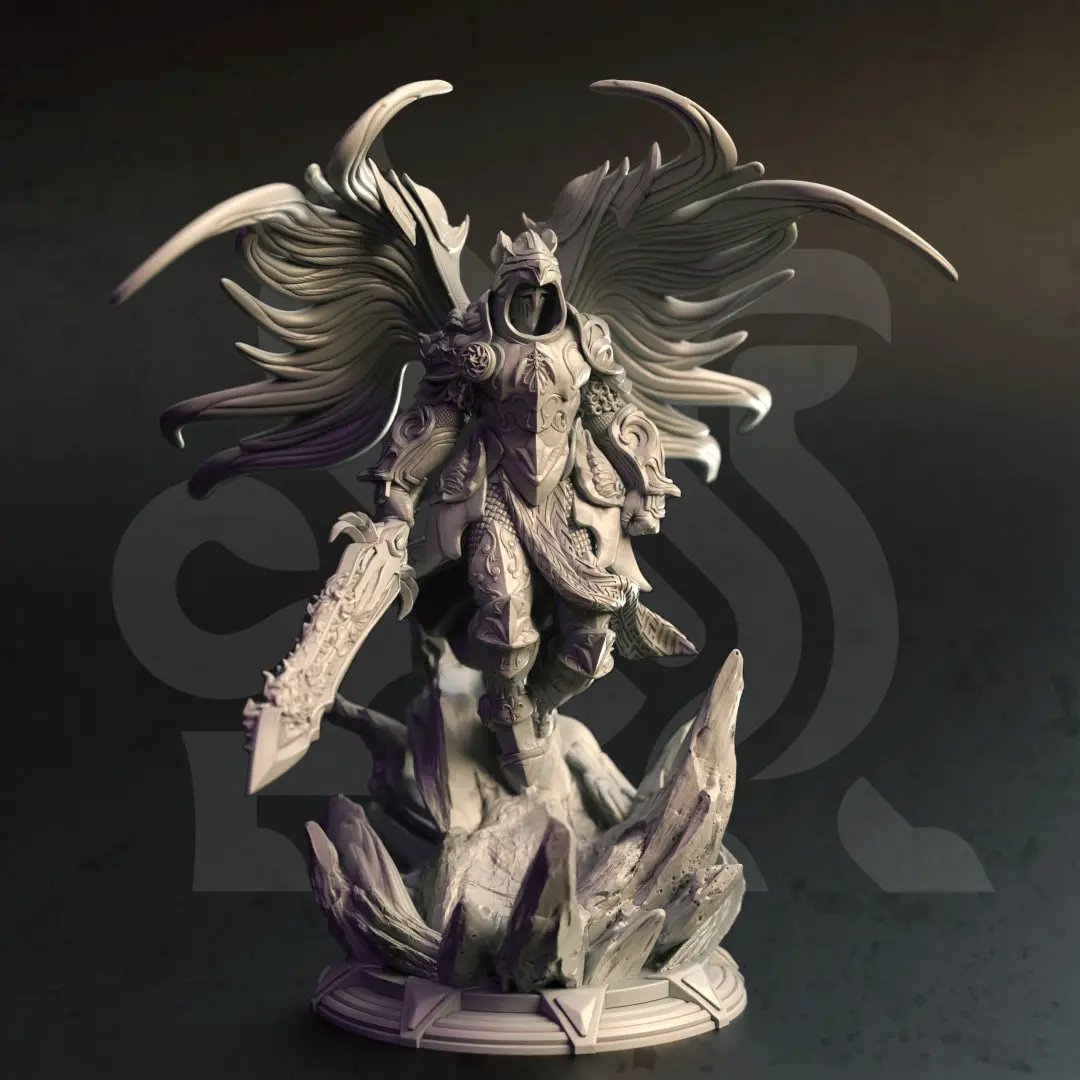 3D printed angelic paladin model from Last Hope Miniatures, featuring detailed armor and wings, created by DM Stash.