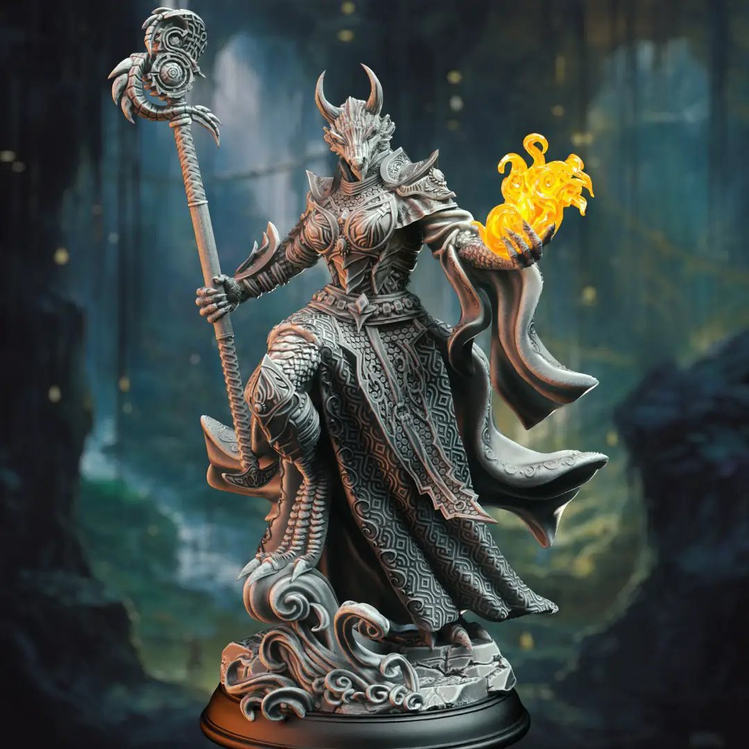 3D printed Ascended Dragon Warlock model by Last Hope Miniatures, featuring intricate details and dynamic pose.