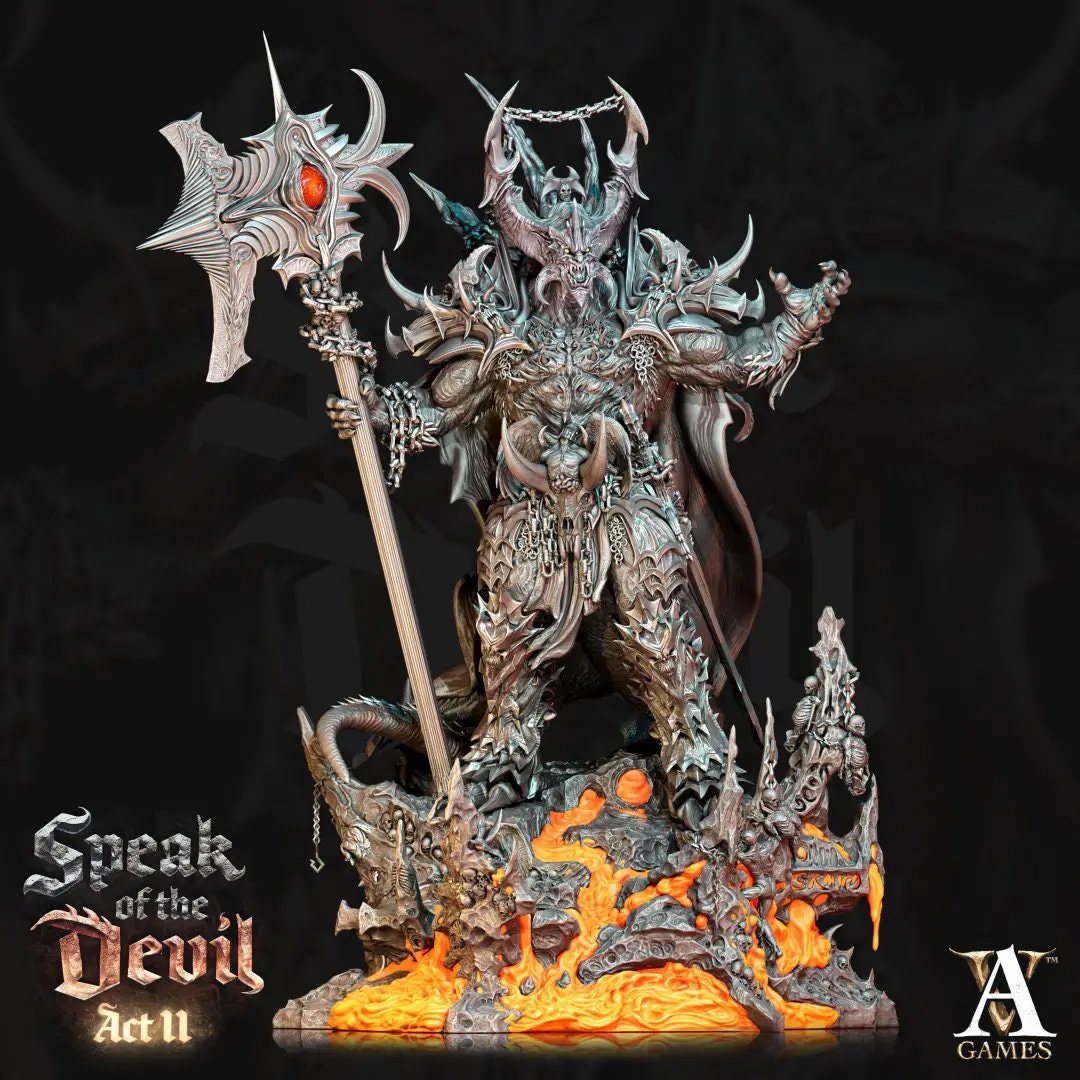 3D printed Astaroth archdevil model by Last Hope Miniatures for Archvillain Games, detailed depiction of wrathful demon figure.