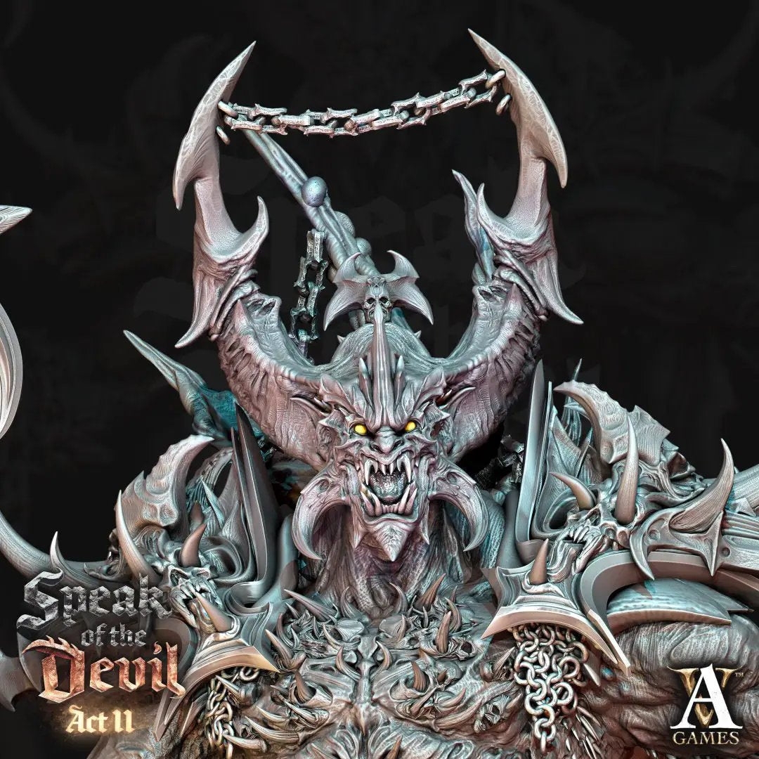 3D printed Astaroth archdevil model from Last Hope Miniatures, depicting a detailed wrathful demon with intricate armor and wings.