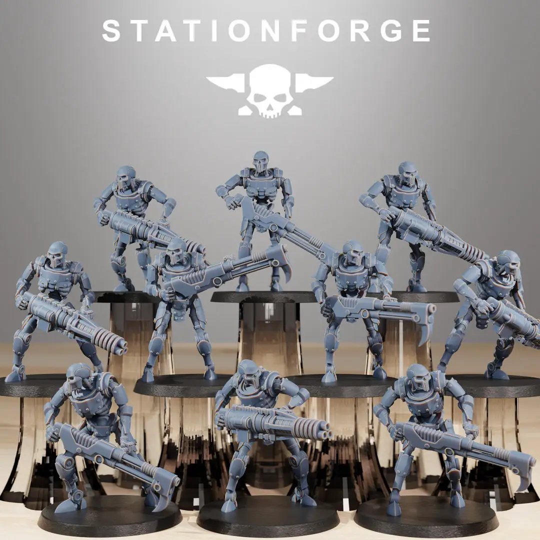Set of ten 3D printed Astronet Infantry models by Last Hope Miniatures, detailed sci-fi miniatures for tabletop gaming.