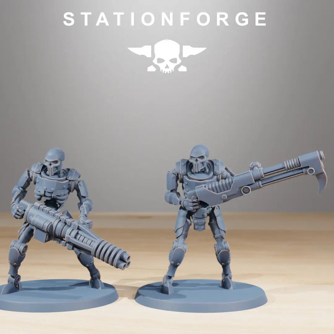 Set of ten 3D printed Astronet Infantry models by StationForge Miniatures for Last Hope Miniatures, detailed sci-fi military figures.