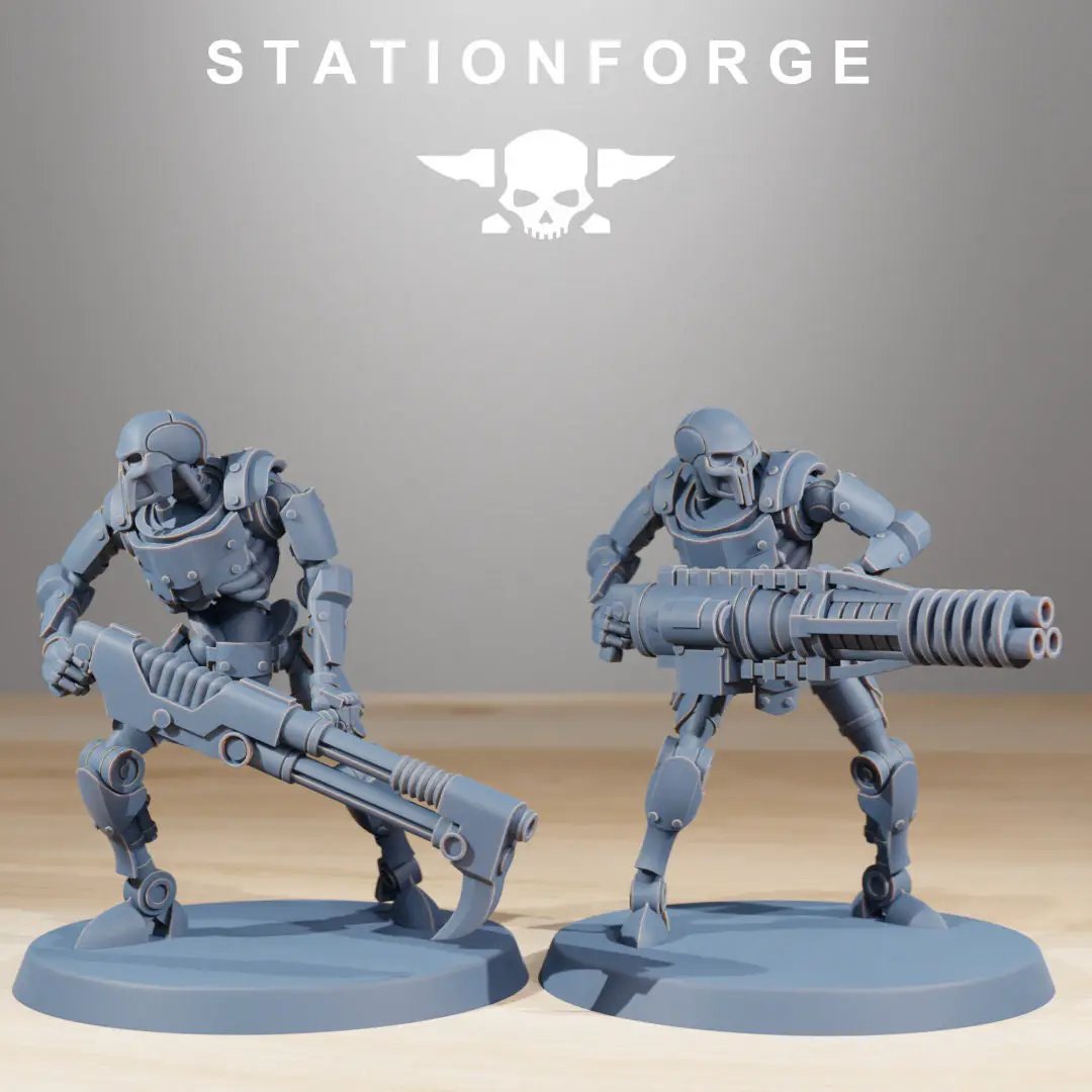 Set of 10 3D printed Astronet Infantry models by StationForge Miniatures, detailed sci-fi miniatures for tabletop gaming.