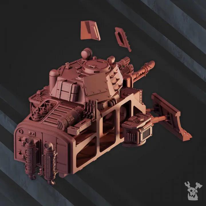 3D printed Aurora Battletank model by Last Hope Miniatures, featuring detailed military tank design on a textured base.