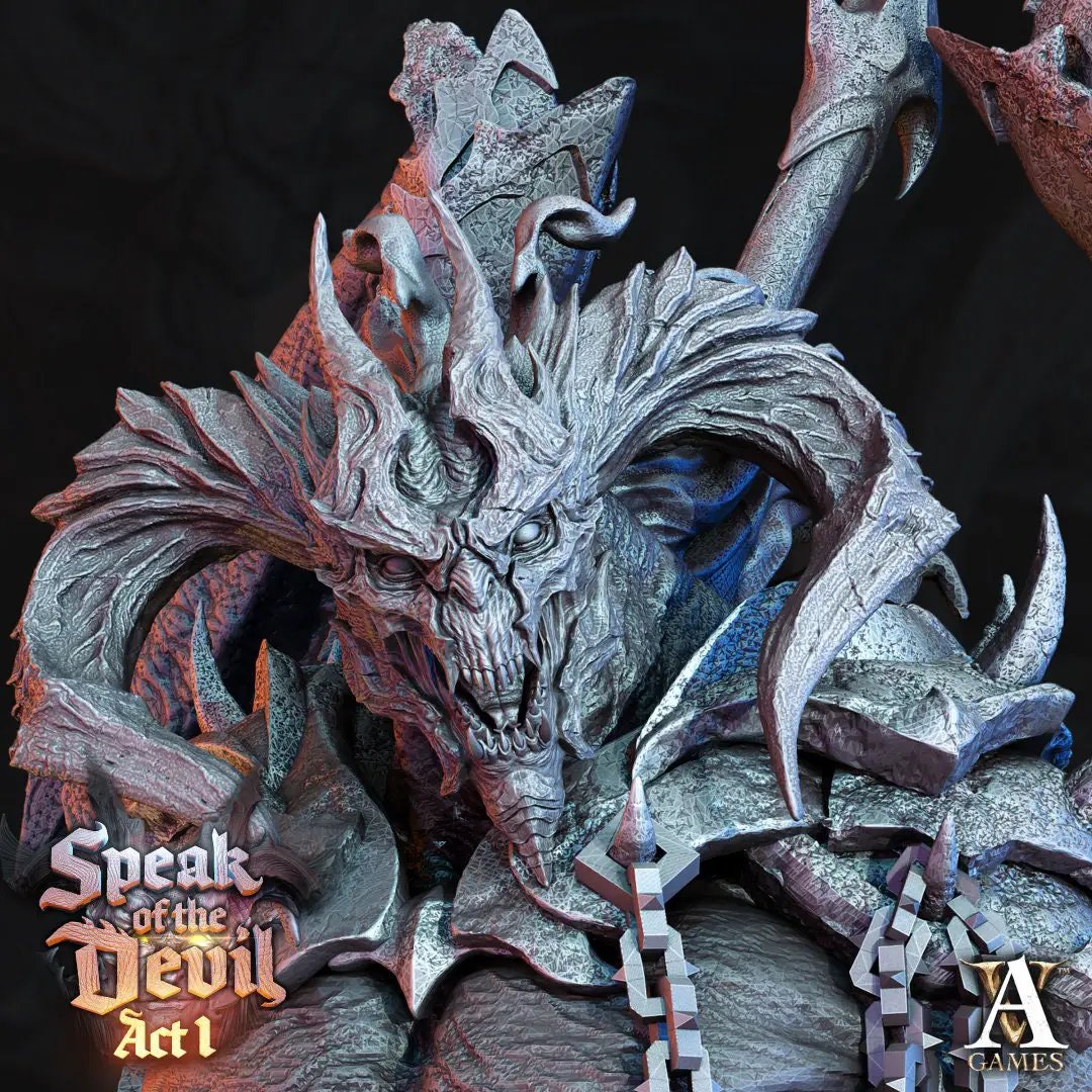 3D printed Azael the Pit Lord model by Last Hope Miniatures, featuring detailed demonic figure with intricate textures and menacing stance
