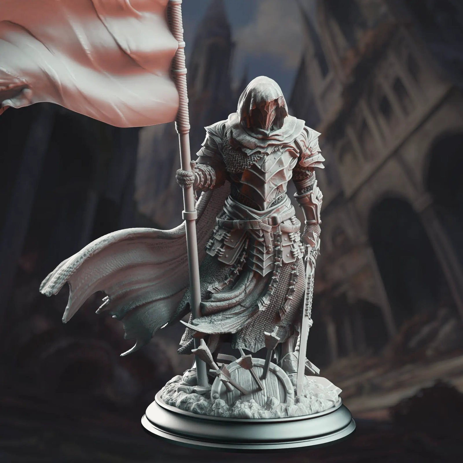 3D printed Knight banner model by DM Stash from Last Hope Miniatures, detailed miniature figure with a banner and armor.