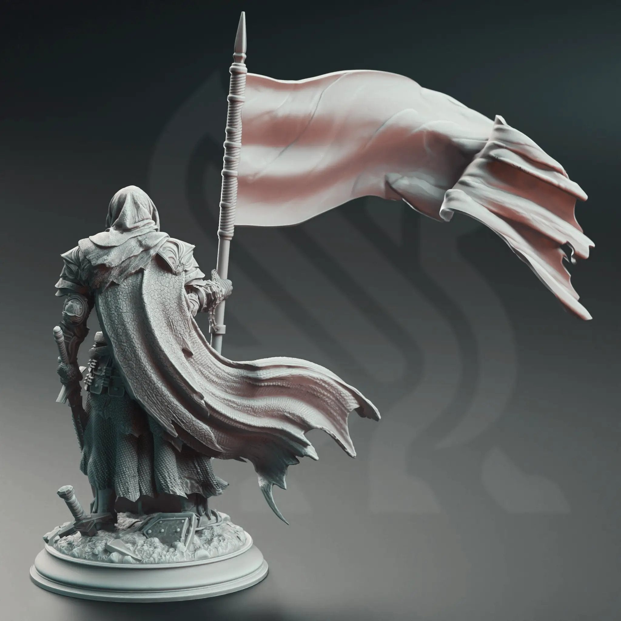 3D printed Knight banner model by Last Hope Miniatures from DM Stash, detailed fantasy miniature figure with a banner.