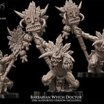 3D printed Barbarian Witch Doctor model by Last Hope Miniatures for Avatars of War, detailed figure with tribal accessories.
