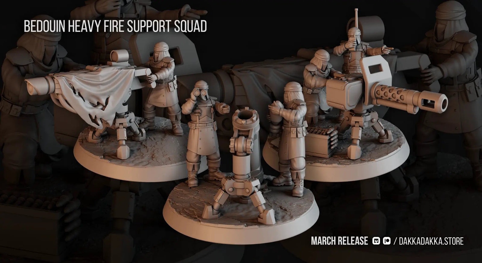 3D printed Bedouin Heavy Fire Squad model by DakkaDakka Miniatures, detailed miniature figure for tabletop gaming by Last Hope Miniatures