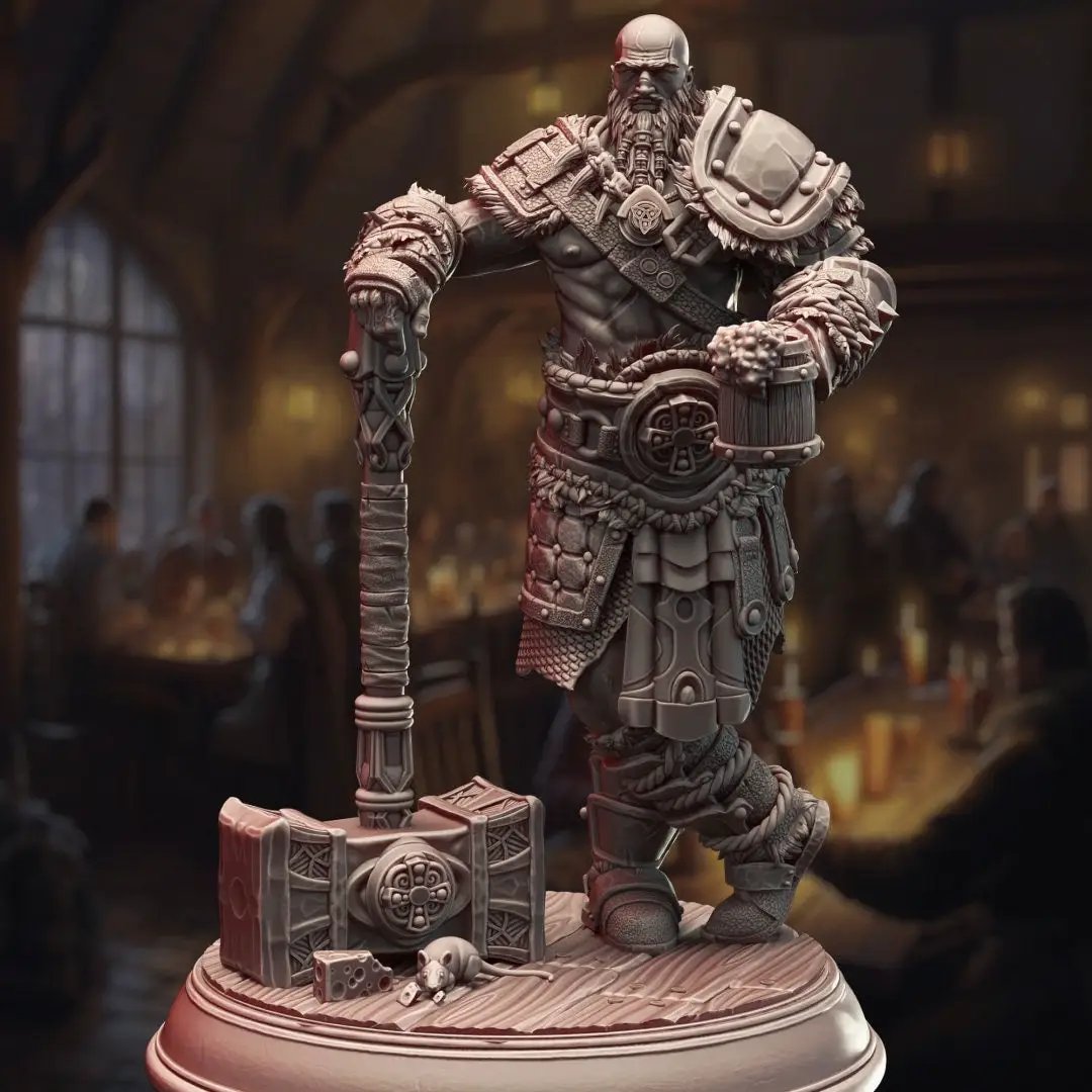 3D printed Berserker Barbarian model by Last Hope Miniatures from DM Stash, detailed figure with fierce stance and intricate armor.