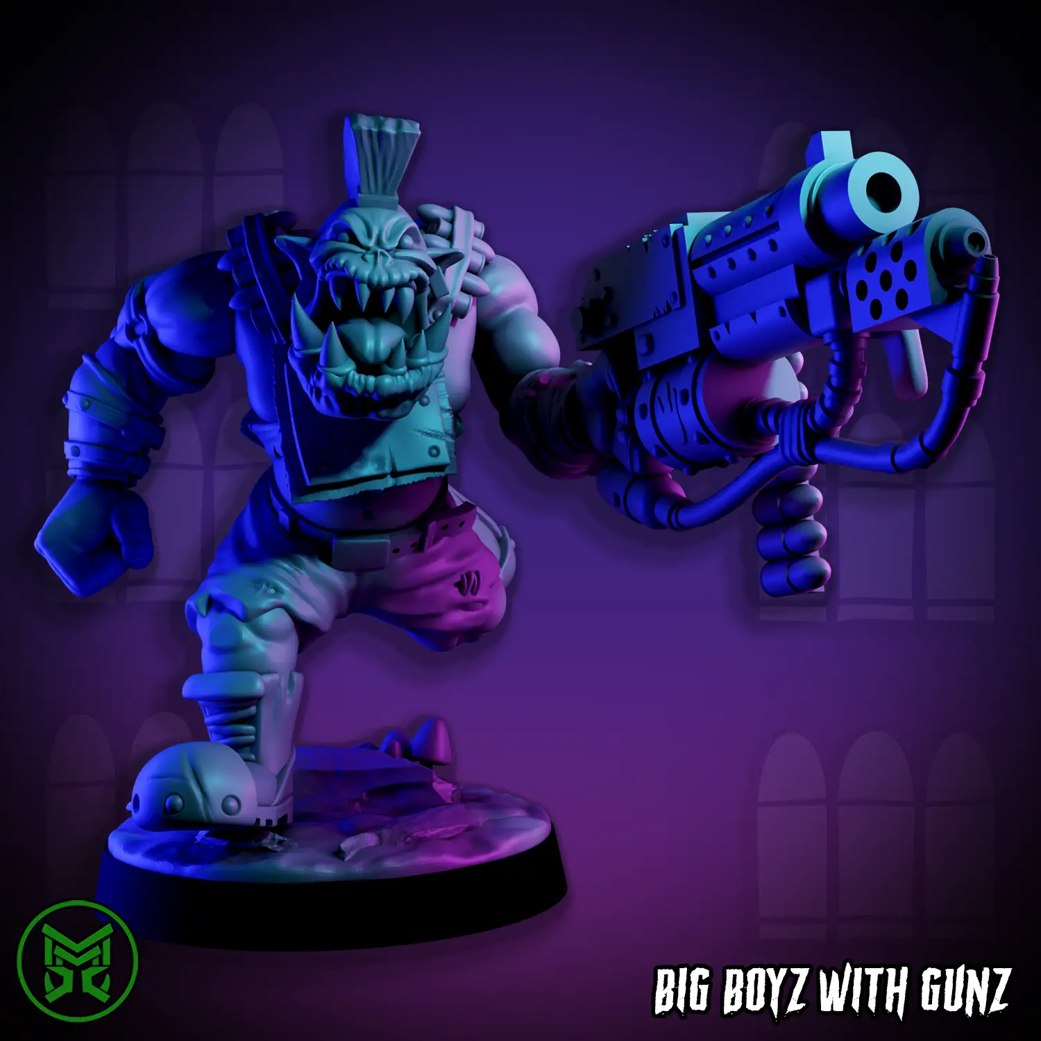 3D printed Big Boyz with Gunz model figure by Last Hope Miniatures, showcasing detailed military-themed miniatures with weapons.