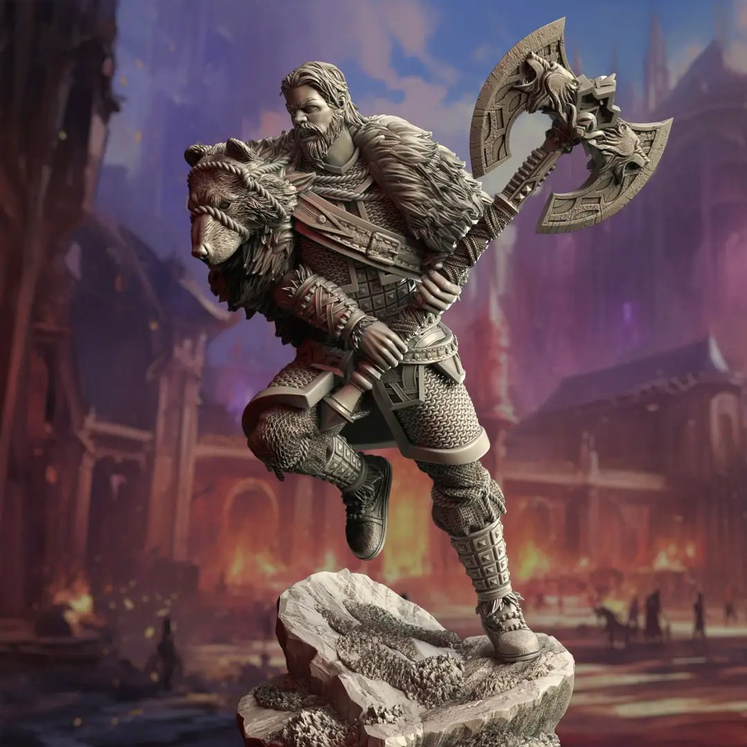 3D printed Barbarian King model by DM Stash from Last Hope Miniatures, featuring detailed armor and fierce stance.
