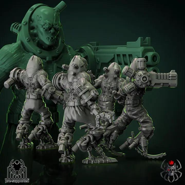 3D printed Biomechanoid Squad model by Last Hope Miniatures, featuring detailed sci-fi robotic figures in a dynamic pose.