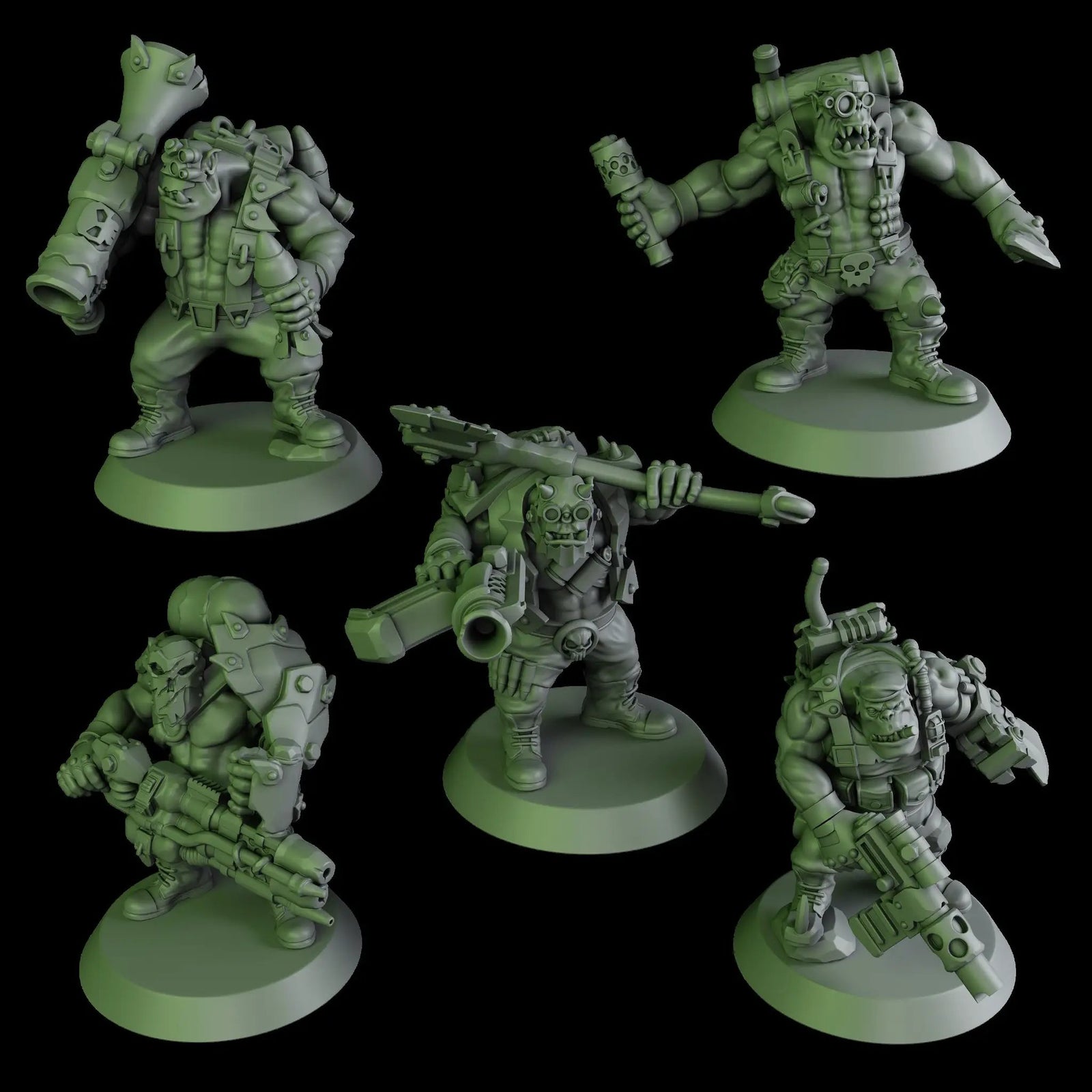 3D printed black Orks mob model by DakkaDakka Miniatures, detailed miniatures from Last Hope Miniatures for tabletop gaming
