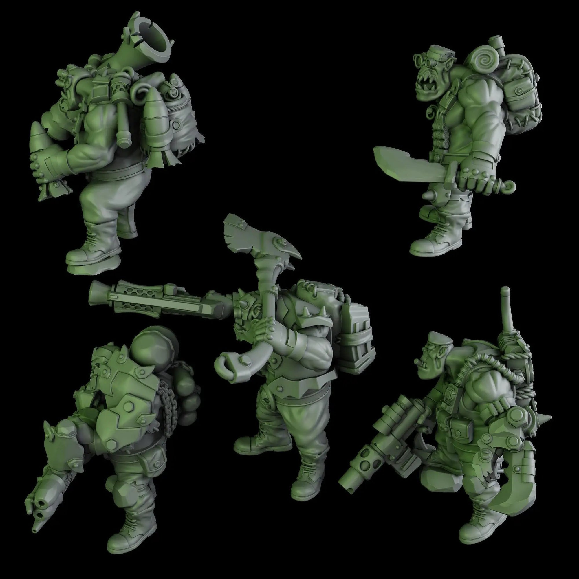 3D printed black Orks mob model by DakkaDakka Miniatures, detailed miniatures for tabletop gaming, by Last Hope Miniatures.