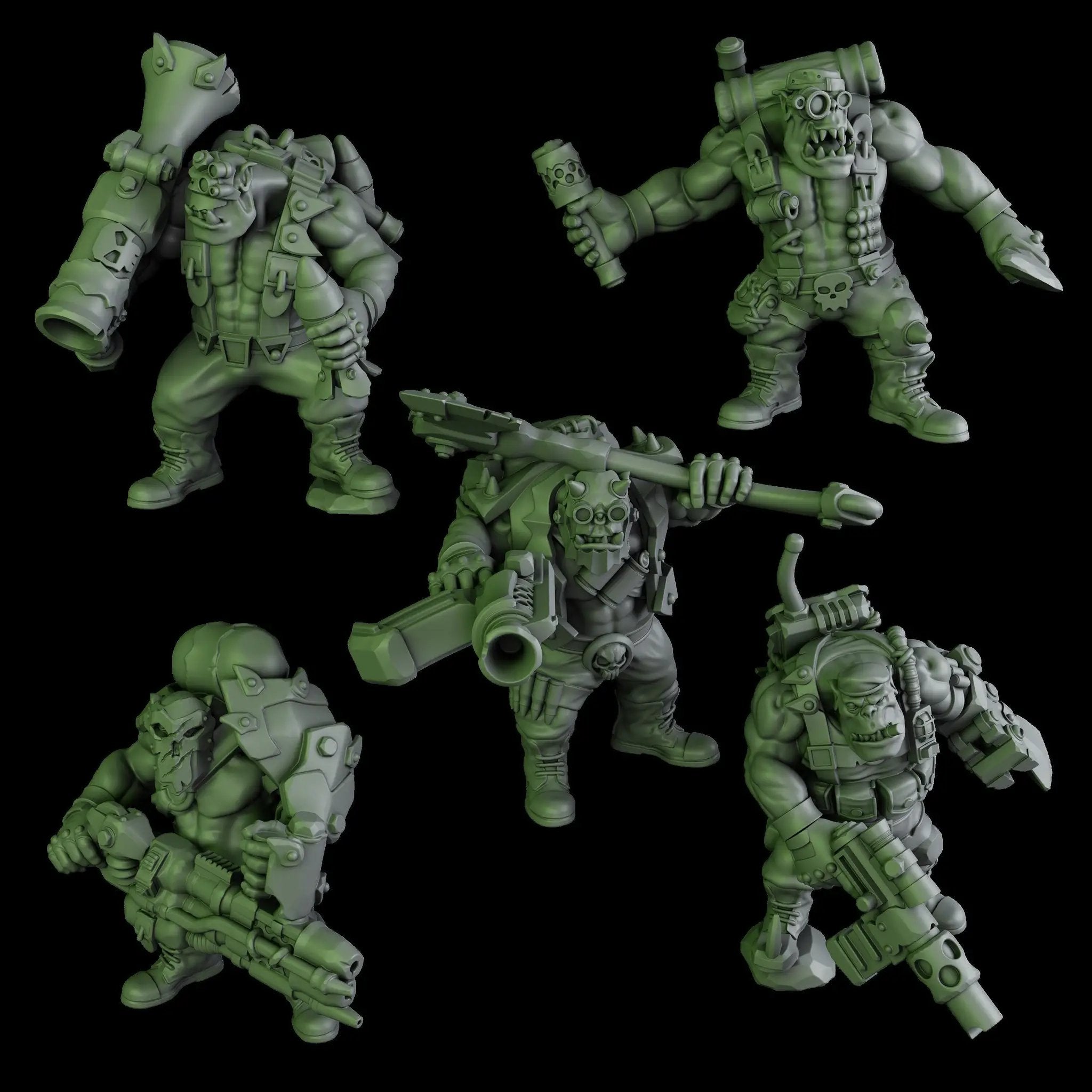 3D printed black Orks mob model by DakkaDakka Miniatures, featuring detailed orc figures in a dynamic pose, by Last Hope Miniatures.