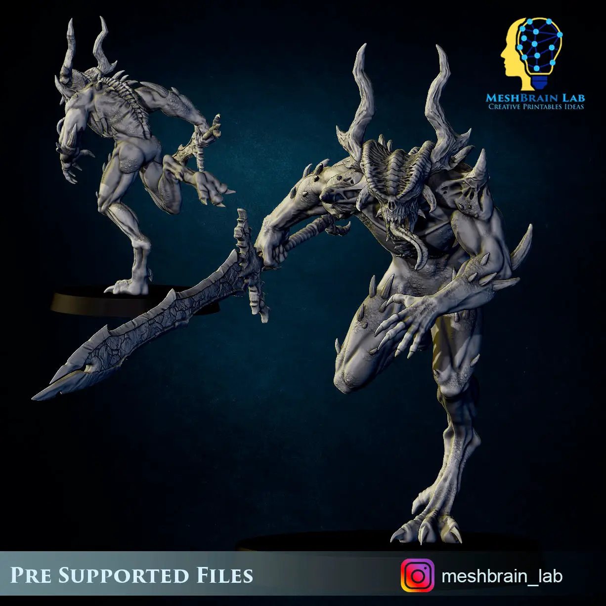 Six 3D printed Bloodthirsty Daemons miniatures by Last Hope Miniatures, detailed models from Meshbrain Labs.