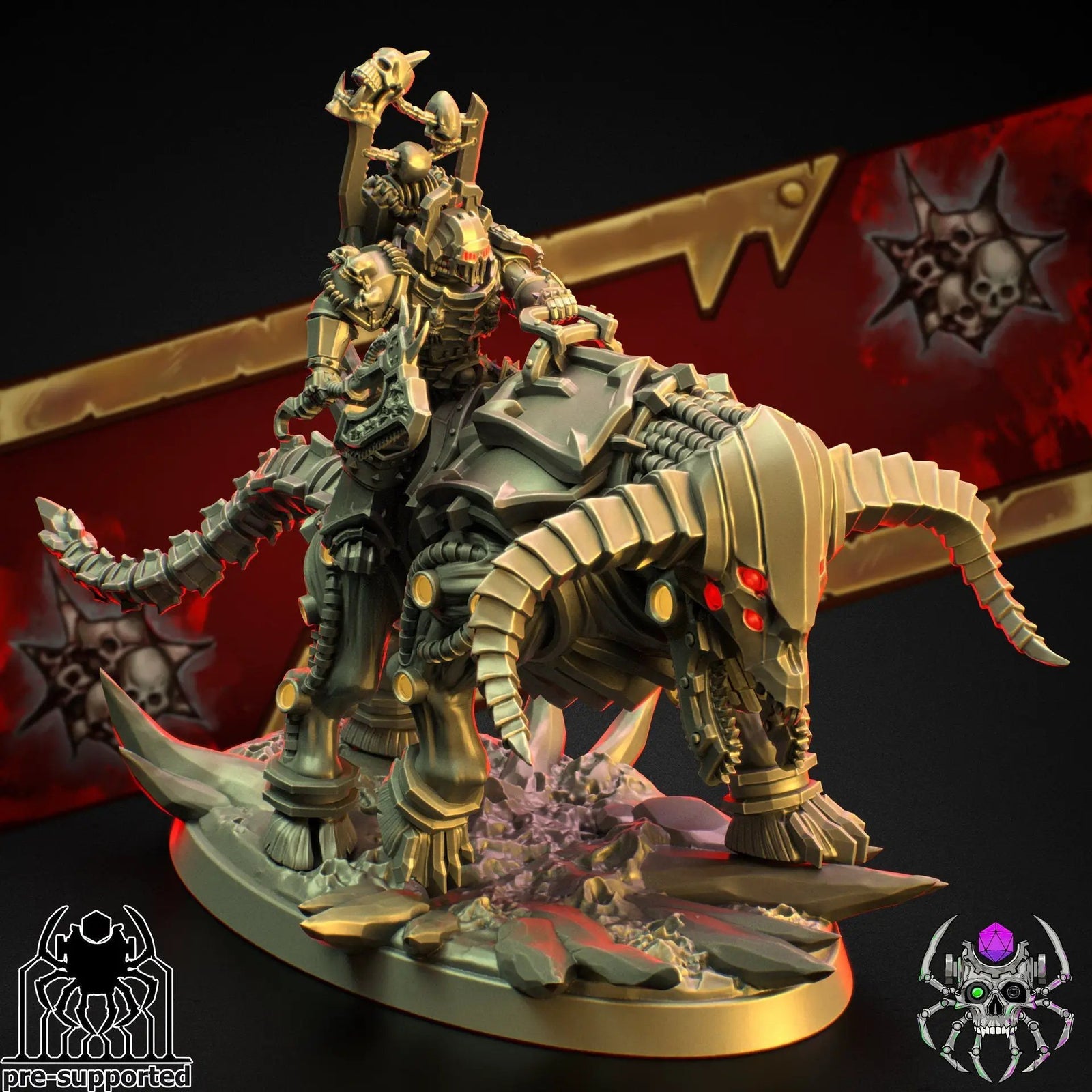 3D printed Bloody Skulls Hell Rider model by Last Hope Miniatures, featuring detailed skulls and rider in a dark, menacing design.