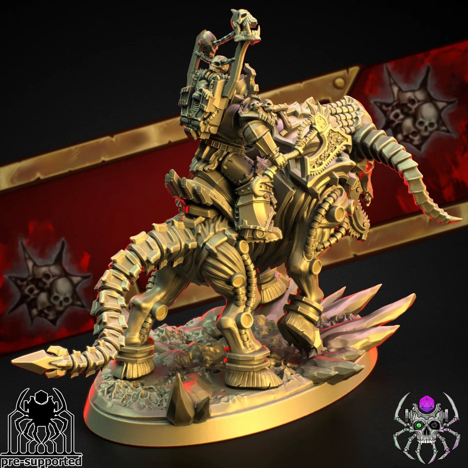 3D printed Bloody Skulls Hell Rider model by Last Hope Miniatures, featuring detailed skulls and rider in a dark, gothic style.