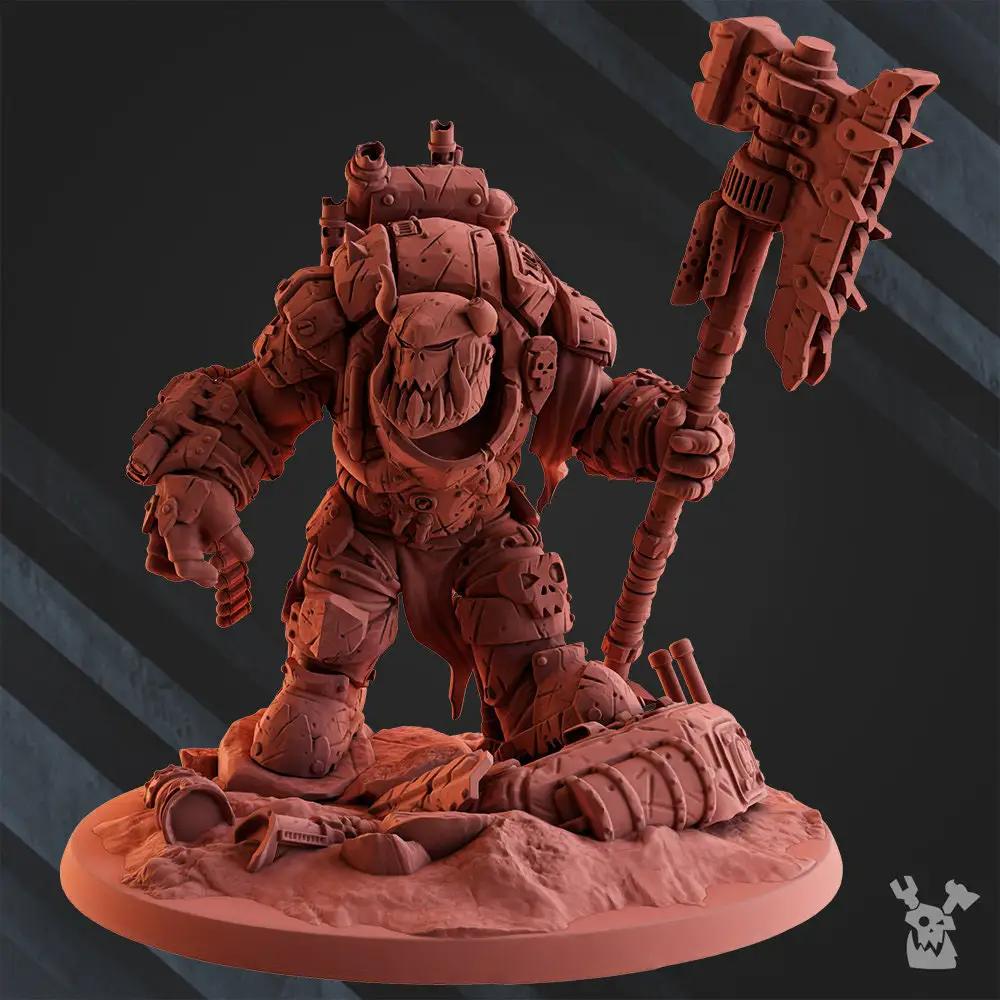 3D printed Bull'War Ork Boss model by Last Hope Miniatures, featuring detailed orc figure with weapon and armor.