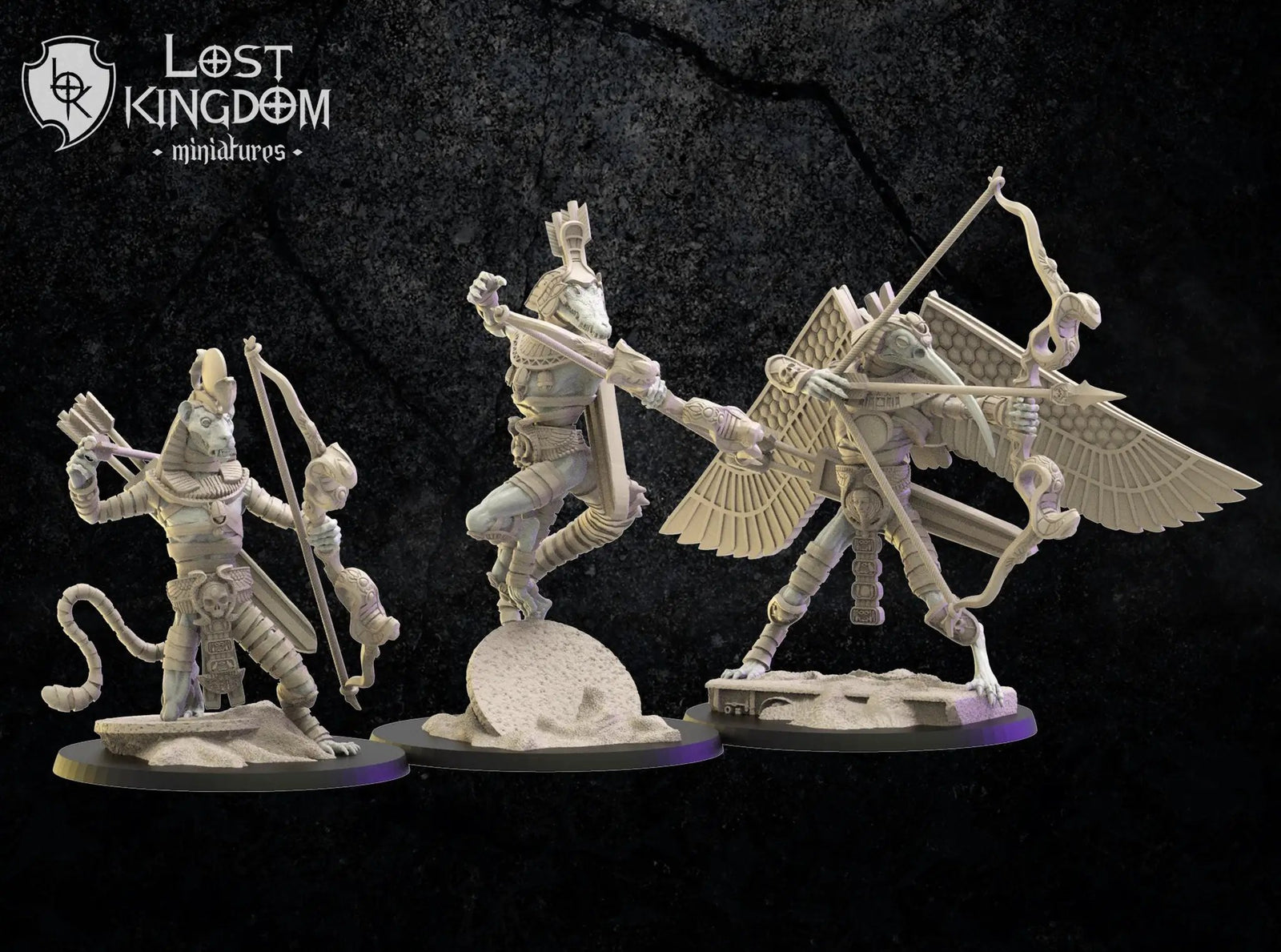 3D printed Canoptek Guard with bows model by Lost Kingdom Miniatures, featuring detailed robotic figures with weaponry.