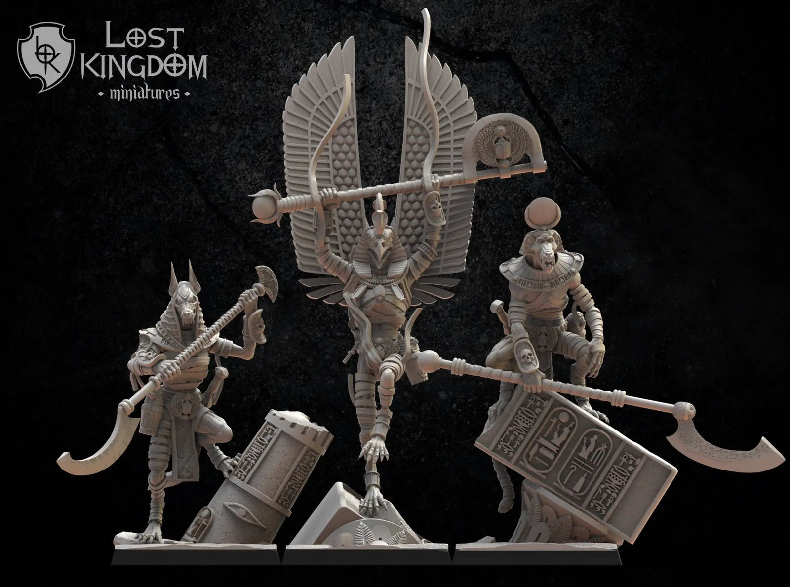 Three 3D printed Canoptek Guard models by Lost Kingdom Miniatures, detailed sci-fi miniatures for tabletop gaming.