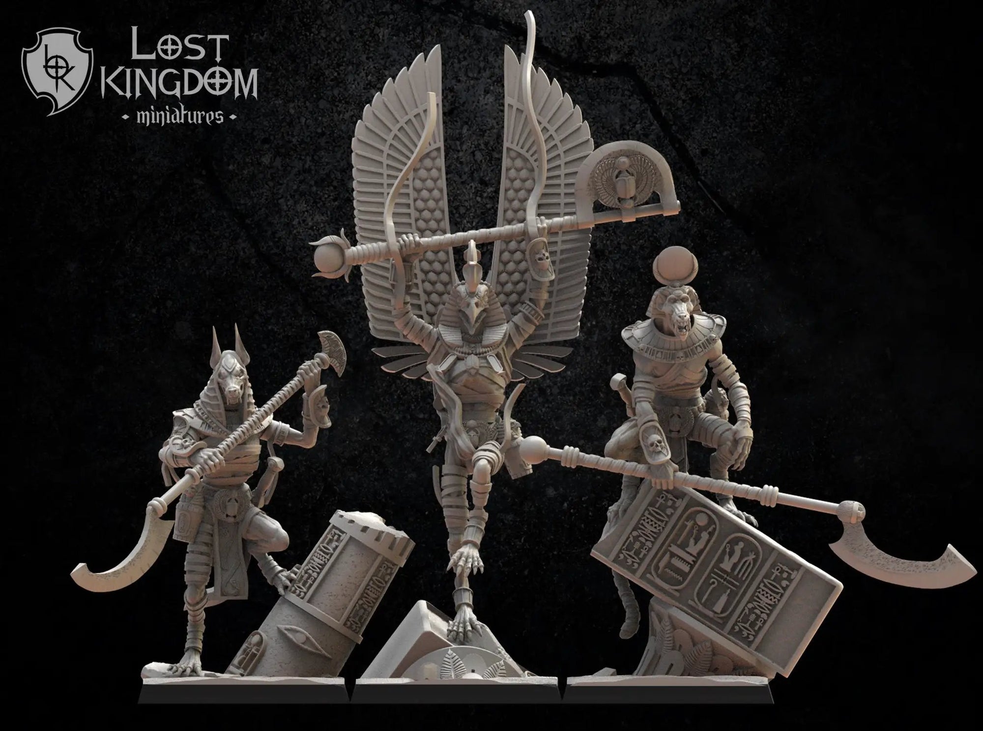 Three 3D printed Canoptek Guard models by Lost Kingdom Miniatures, detailed sci-fi miniatures for tabletop gaming.