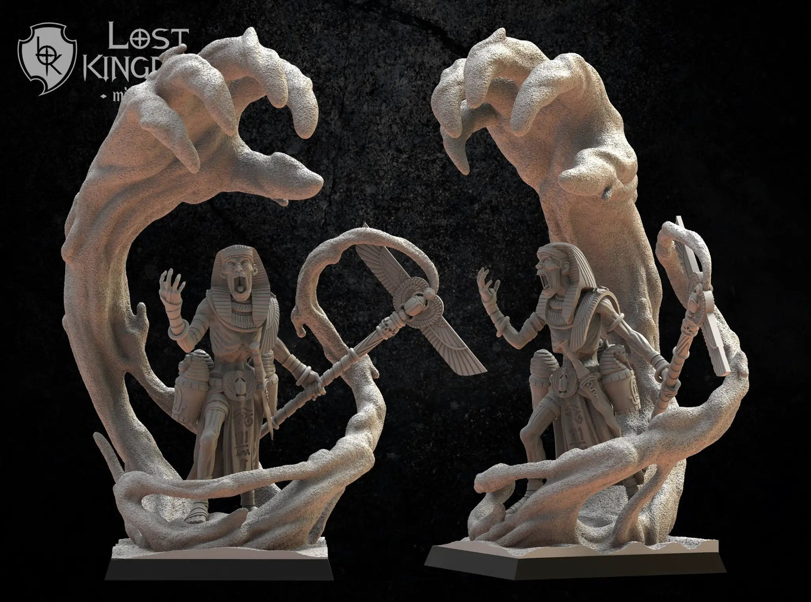 3D printed Canoptek Sorcerer model by Lost Kingdom Miniatures, featuring intricate details and a sci-fi design.