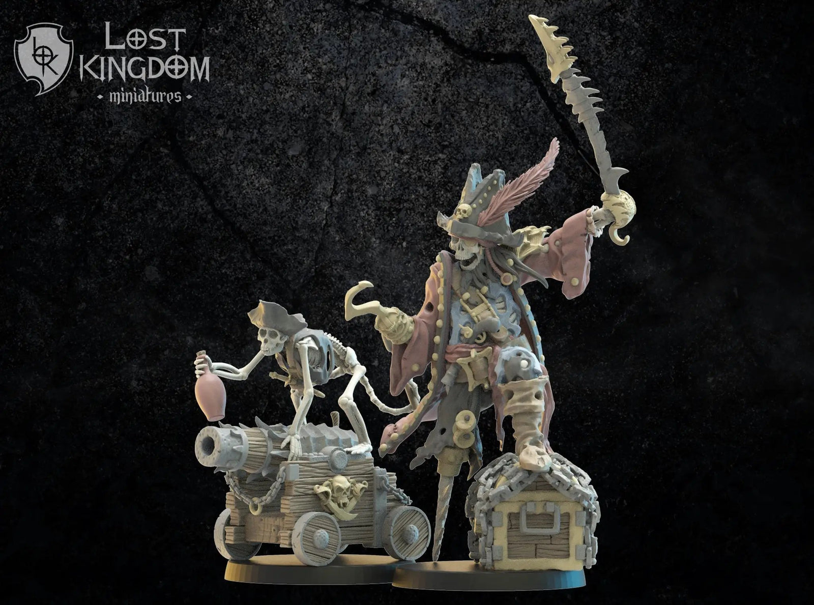 3D printed Captain Sawleg and Mr. Boom models by Last Hope Miniatures, detailed miniatures from Lost Kingdom Miniatures collection