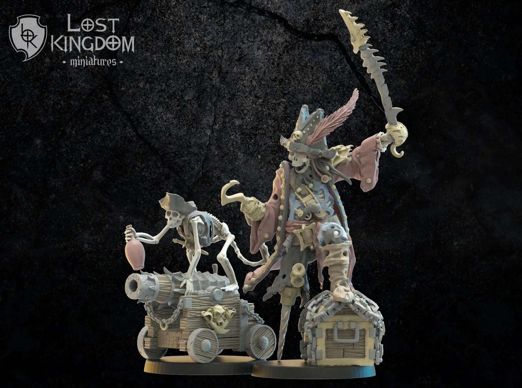 3D printed Captain Sawleg and Mr. Boom models by Last Hope Miniatures, detailed miniatures from Lost Kingdom Miniatures collection