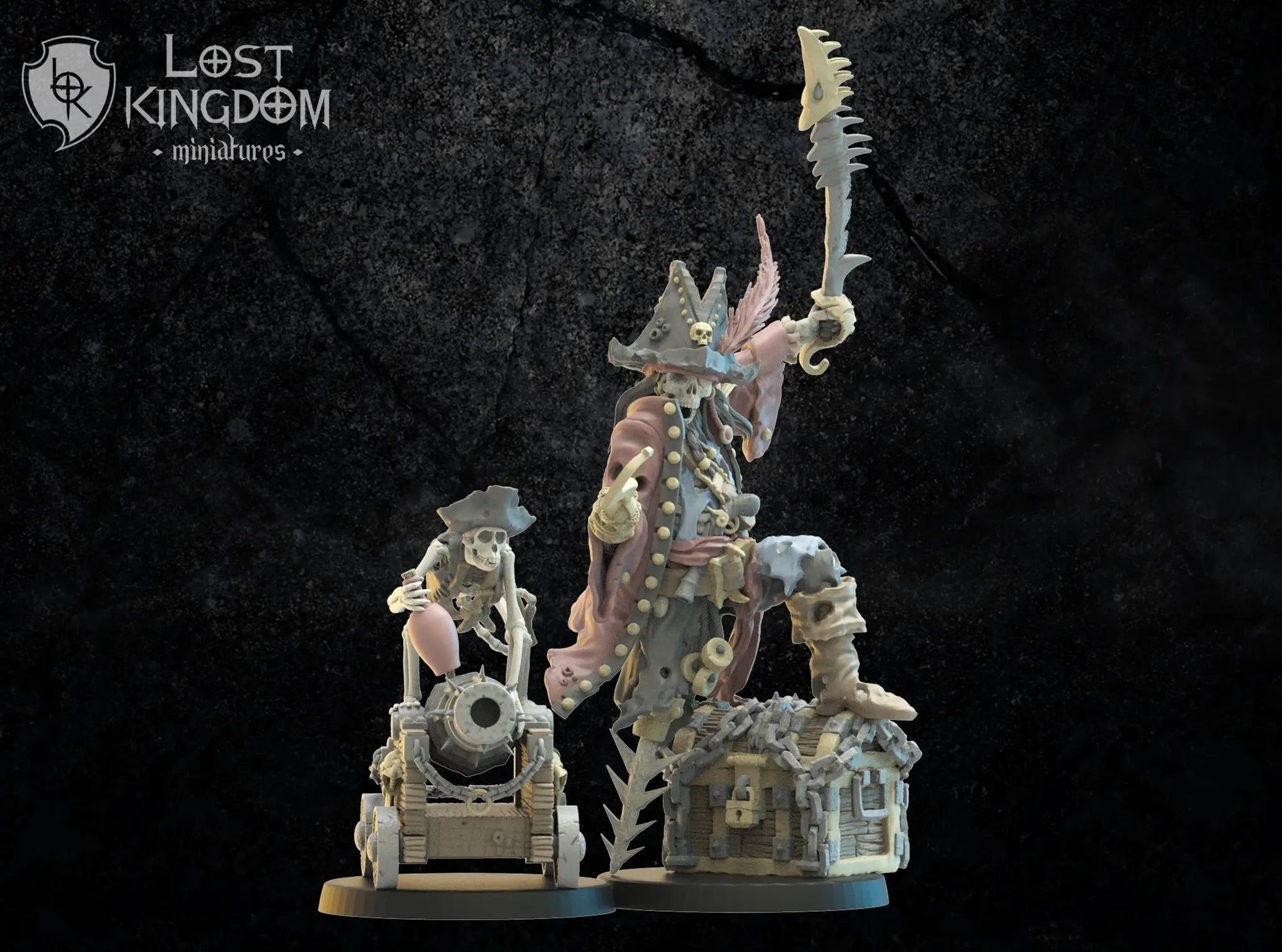 3D printed model of Captain Sawleg and Mr. Boom from Lost Kingdom Miniatures by Last Hope Miniatures, featuring detailed miniatures.