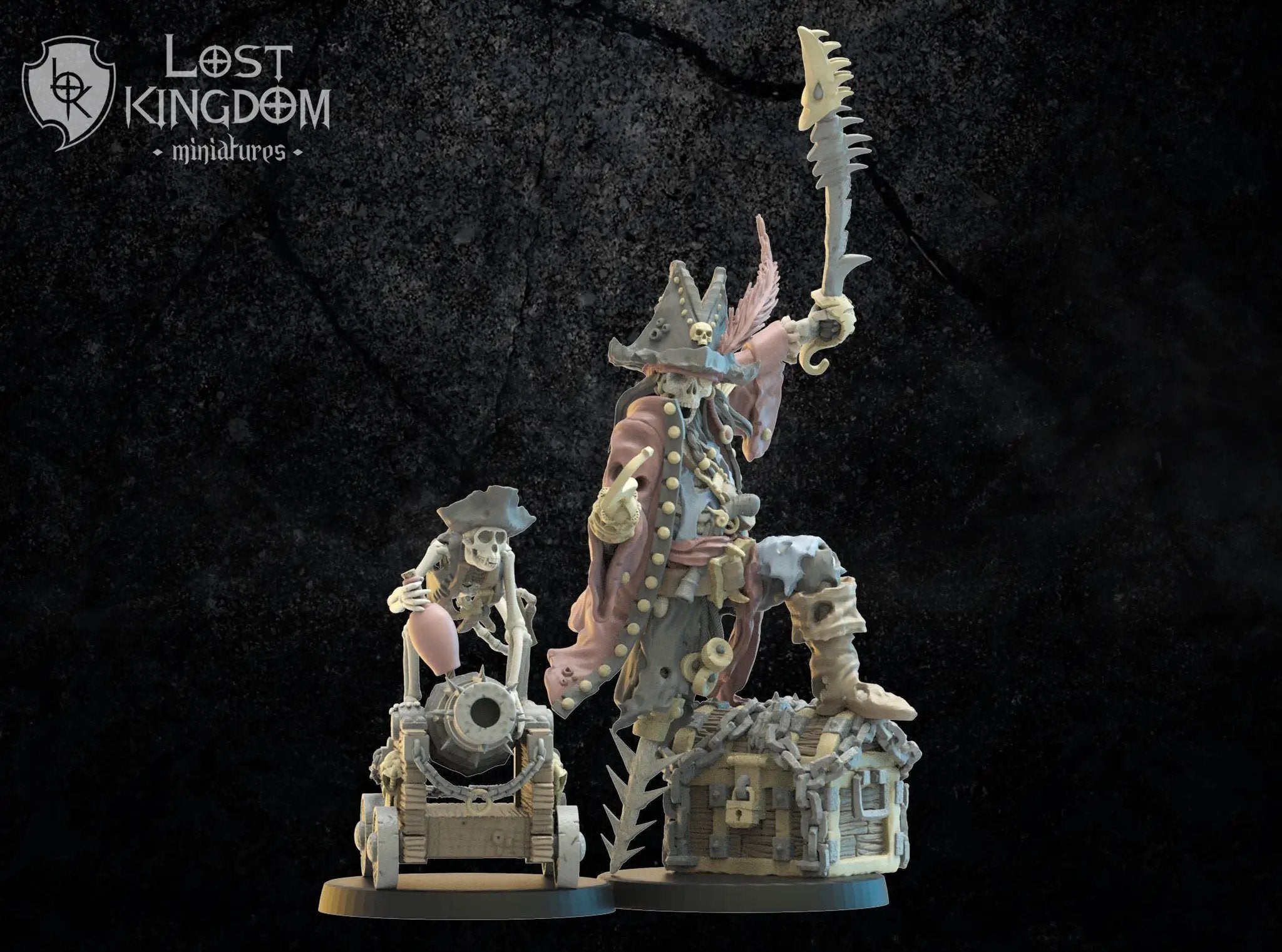 3D printed model of Captain Sawleg and Mr. Boom from Lost Kingdom Miniatures by Last Hope Miniatures, featuring detailed miniatures.