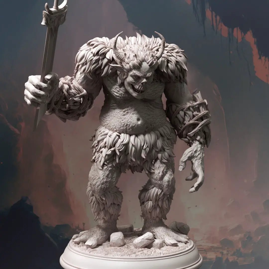 3D printed Cave Troll model by Last Hope Miniatures, detailed fantasy creature for tabletop gaming and display.