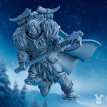 3D printed Chacol'ad Storm Axe model by DakkaDakka Miniatures, detailed miniature with a fierce weapon design, by Last Hope Miniatures