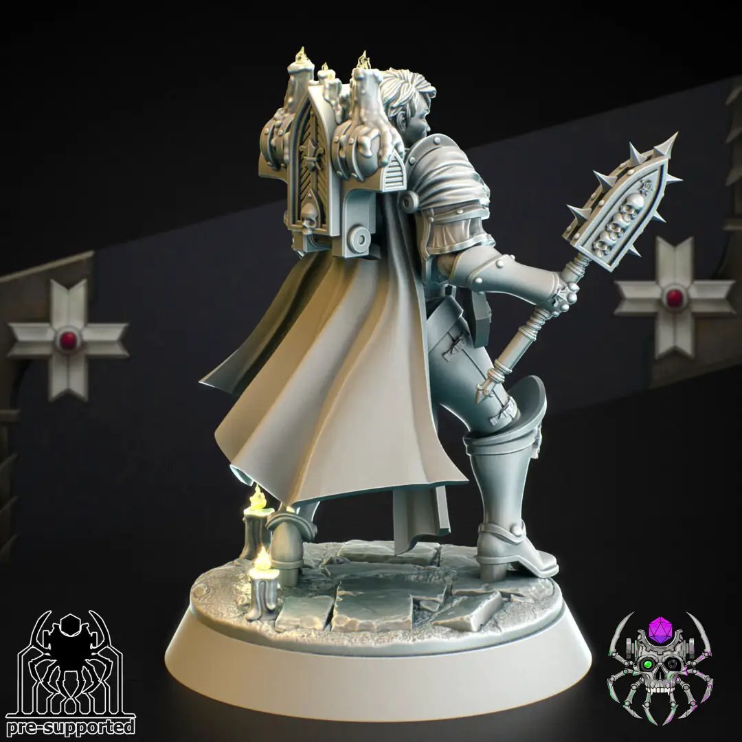 3D printed Chaplain Widow model by Last Hope Miniatures, featuring detailed armor and weaponry, designed for tabletop gaming.