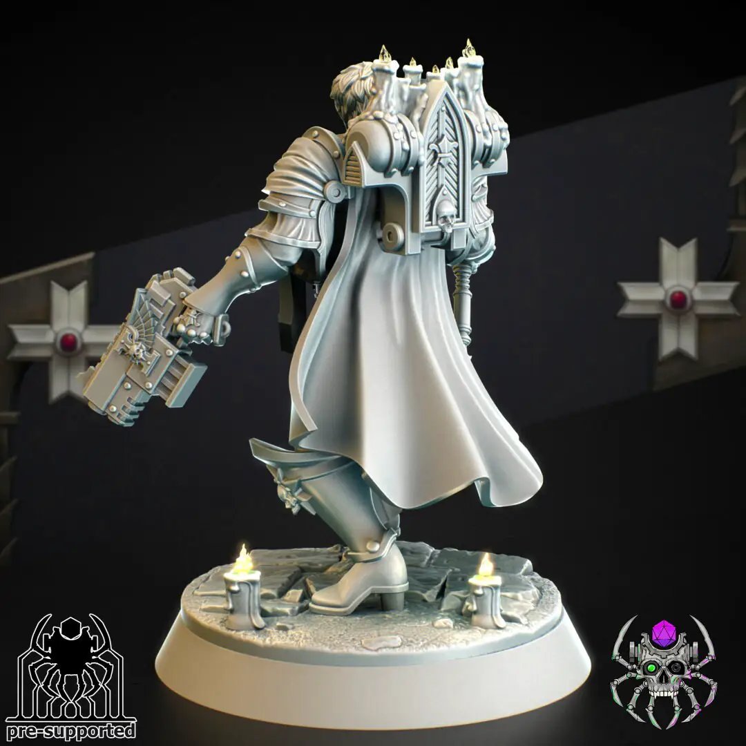 3D printed Chaplain Widow model by Last Hope Miniatures, featuring detailed armor and weaponry, designed for tabletop gaming.