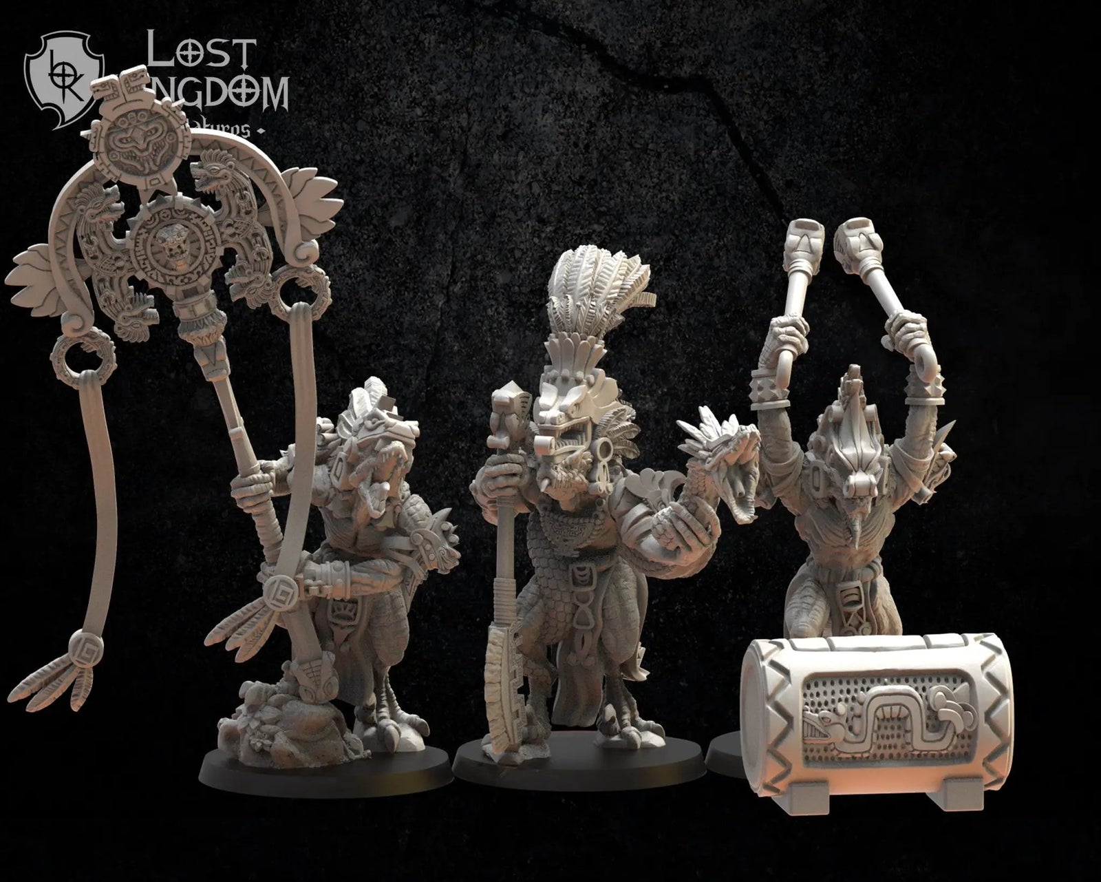 3D printed Coatl Guard Command Group model by Lost Kingdom Miniatures, featuring detailed miniature figures for tabletop gaming.