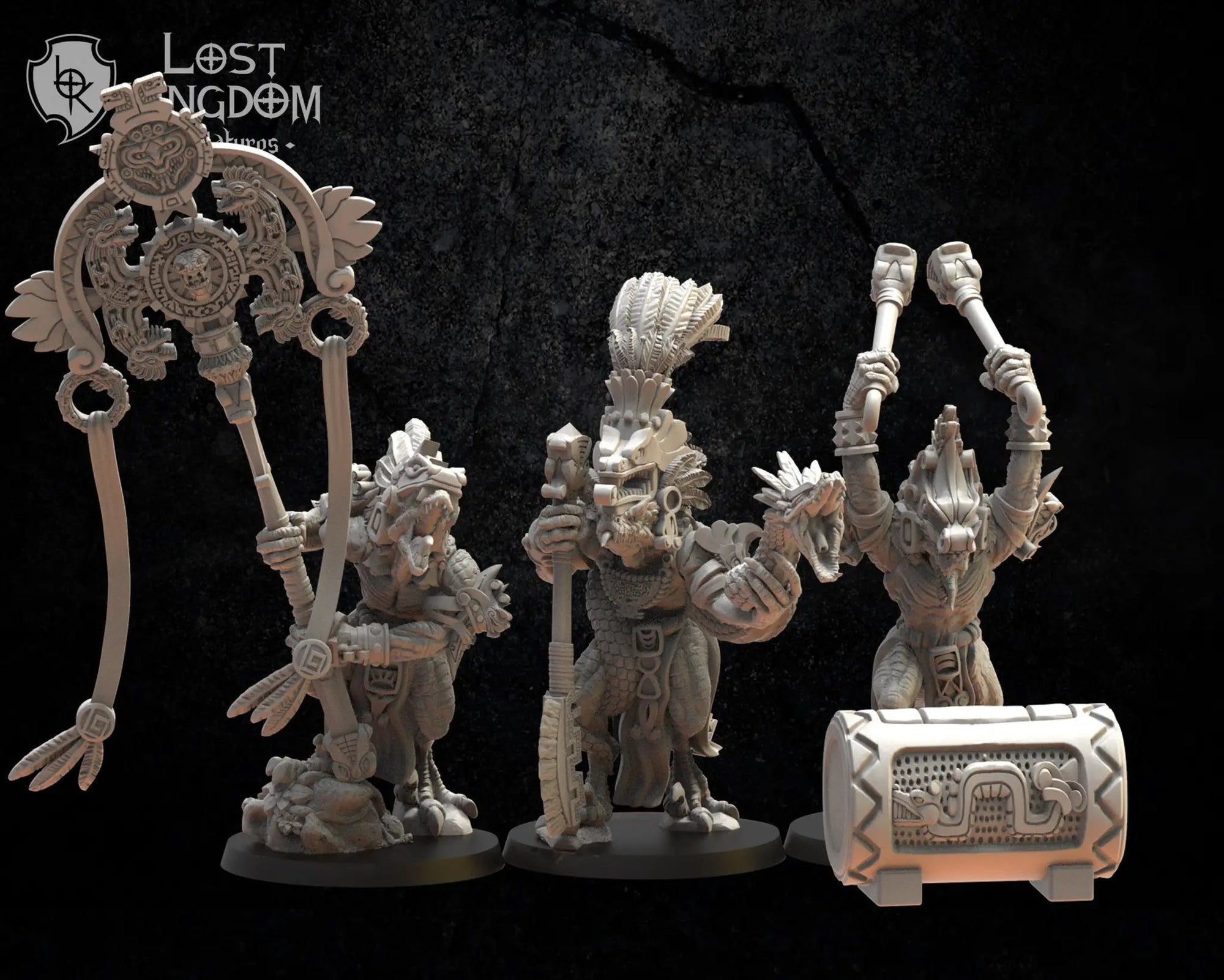3D printed Coatl Guard Command Group model by Lost Kingdom Miniatures, featuring detailed miniature figures for tabletop gaming.