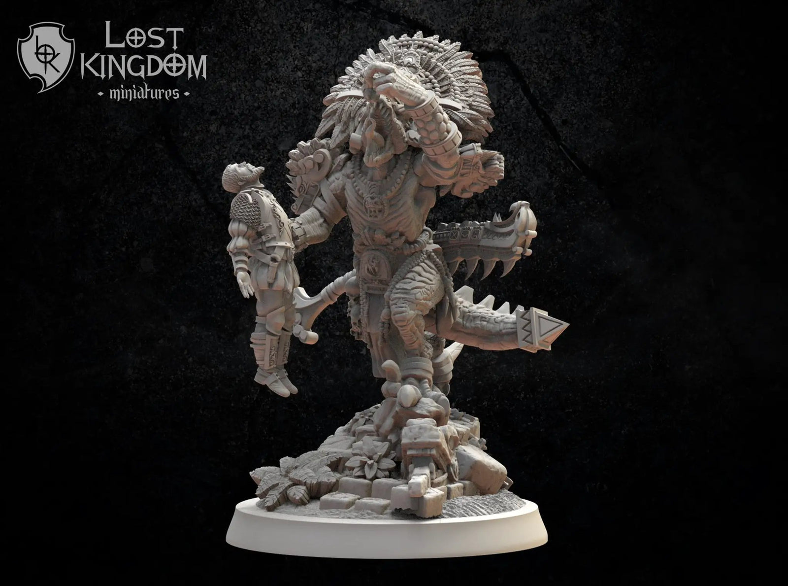 3D printed Coatl Guard General model by Lost Kingdom Miniatures, detailed miniature figure from Last Hope Miniatures collection.
