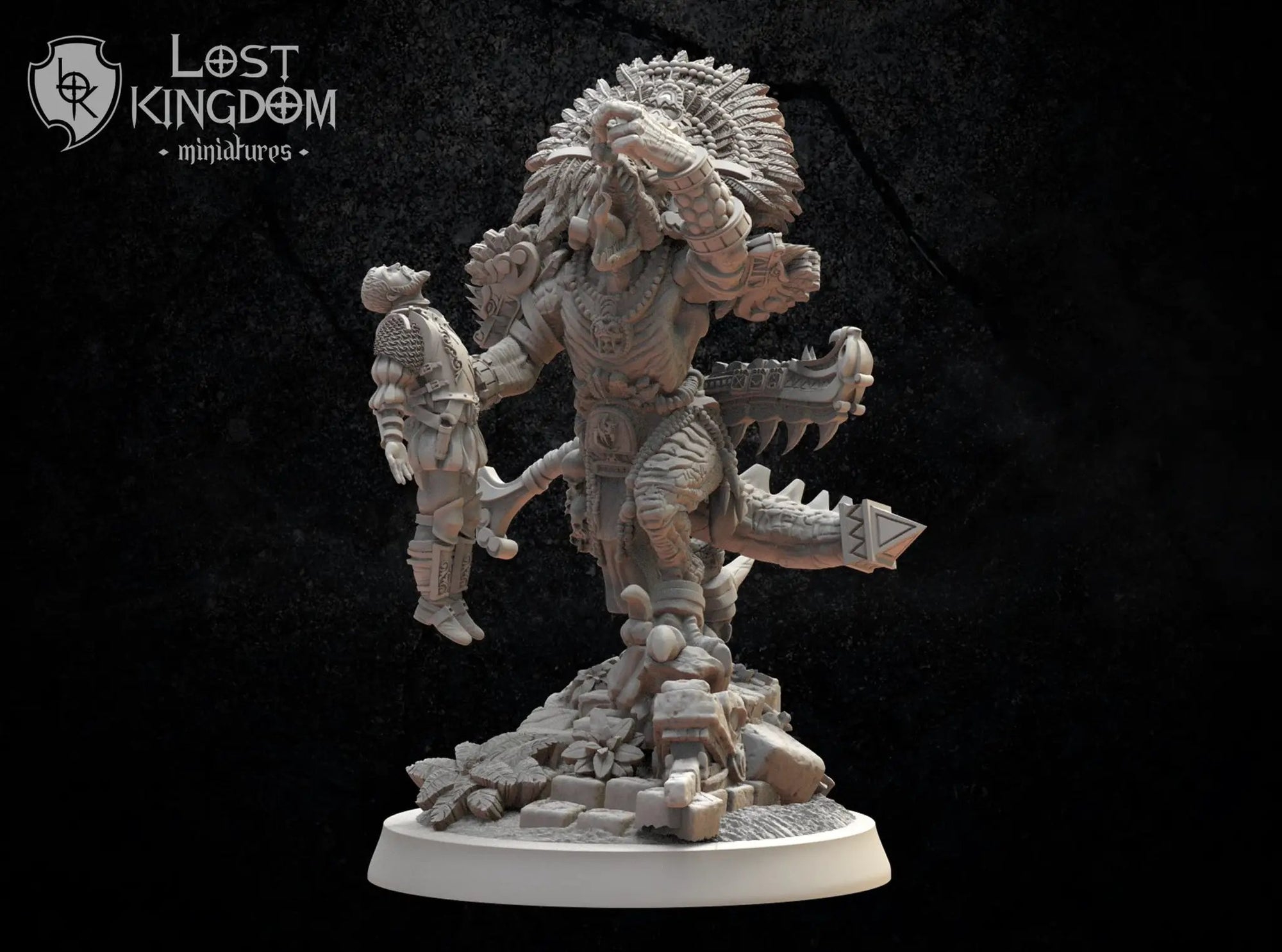 3D printed Coatl Guard General model by Lost Kingdom Miniatures, detailed miniature figure from Last Hope Miniatures collection.