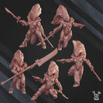 3D printed Comet Screamers Squad of five models by Last Hope Miniatures for tabletop gaming, detailed sci-fi miniatures.