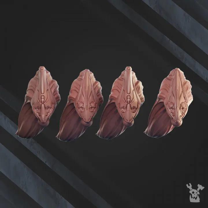 Three 3D-printed Comet Screamers Squad x5 miniatures by Last Hope Miniatures for DakkaDakka Miniatures, detailed sci-fi models.
