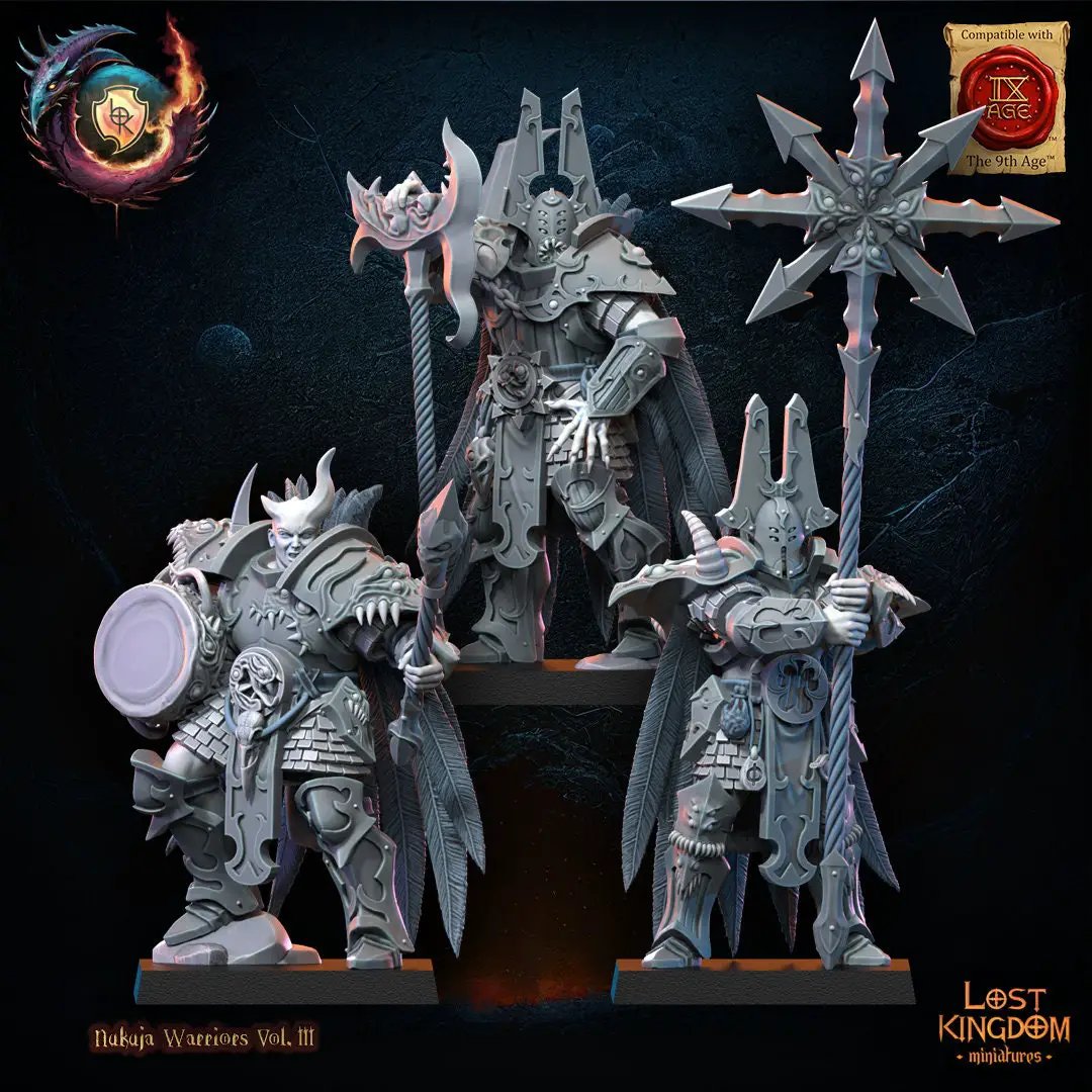 3D printed Nakuja command group model by Lost Kingdom Miniatures, featuring detailed miniatures on a display base.