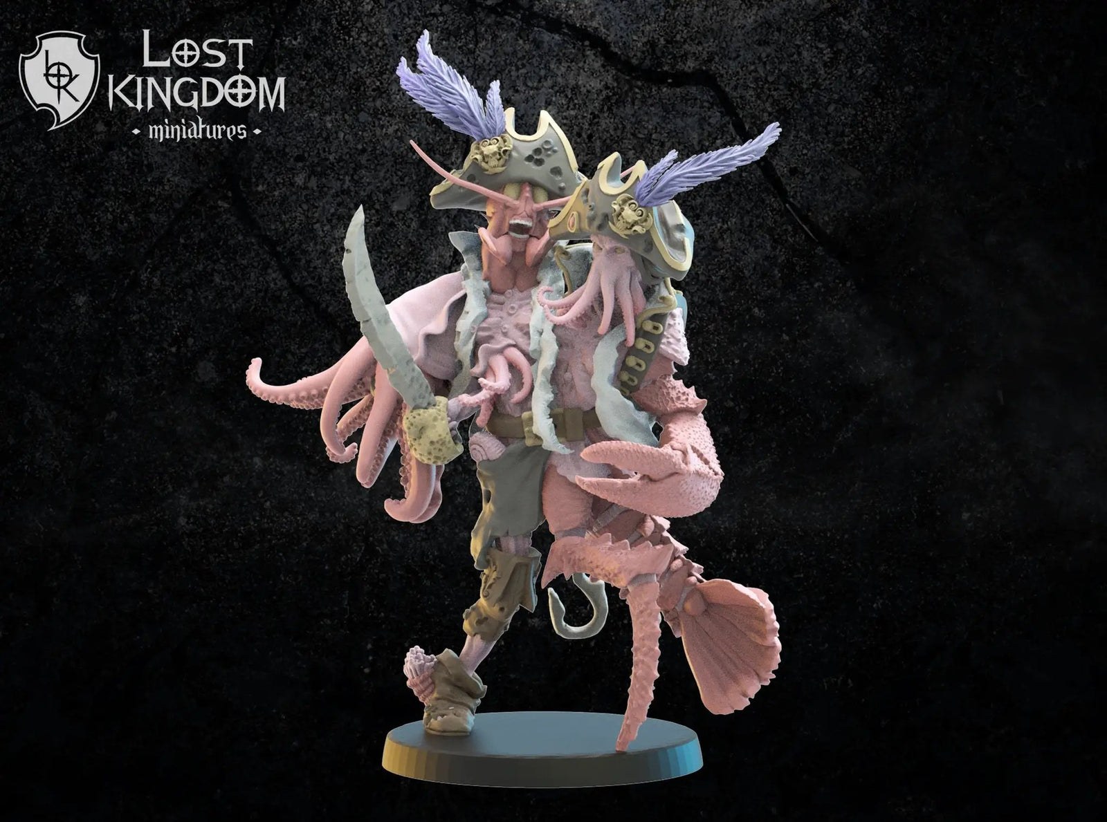 3D printed conjoined twin captain model by Lost Kingdom Miniatures, detailed miniature figure for tabletop gaming.