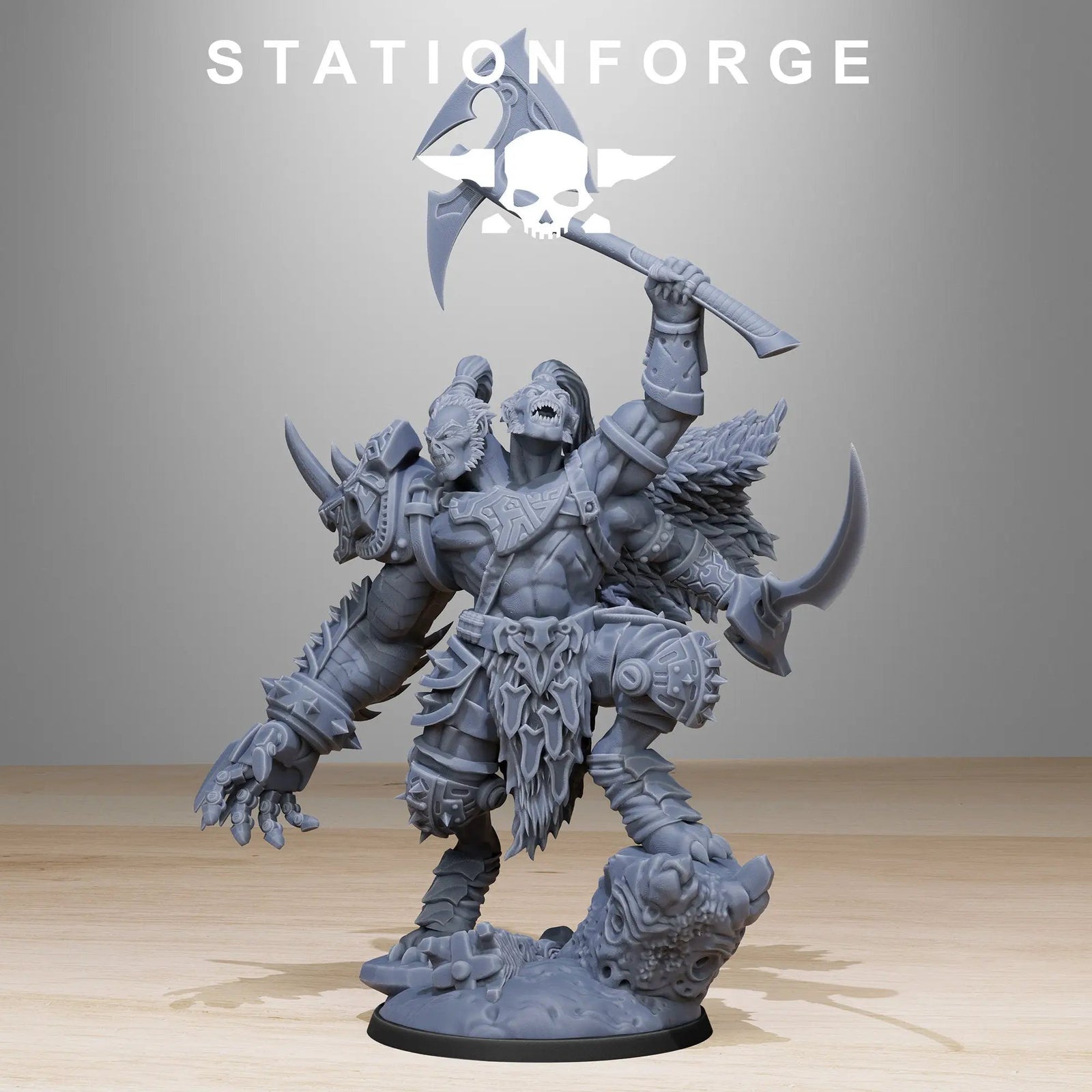 3D printed Corrupted Gladiator model by StationForge Miniatures, depicting a detailed, menacing warrior with damaged armor and weapon.