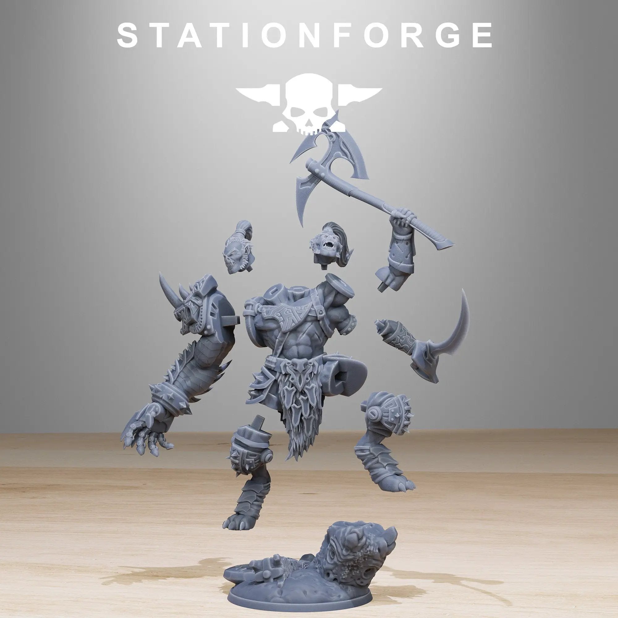 3D printed corrupted gladiator model by Last Hope Miniatures, featuring detailed battle-worn armor and menacing stance.