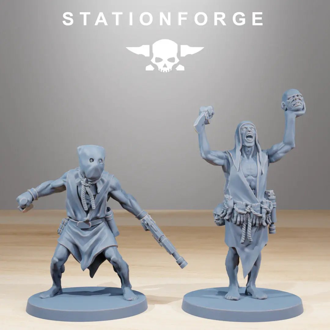 3D printed Corrupted Guard Fanatics model by StationForge, featuring detailed, twisted armored figures for tabletop gaming.