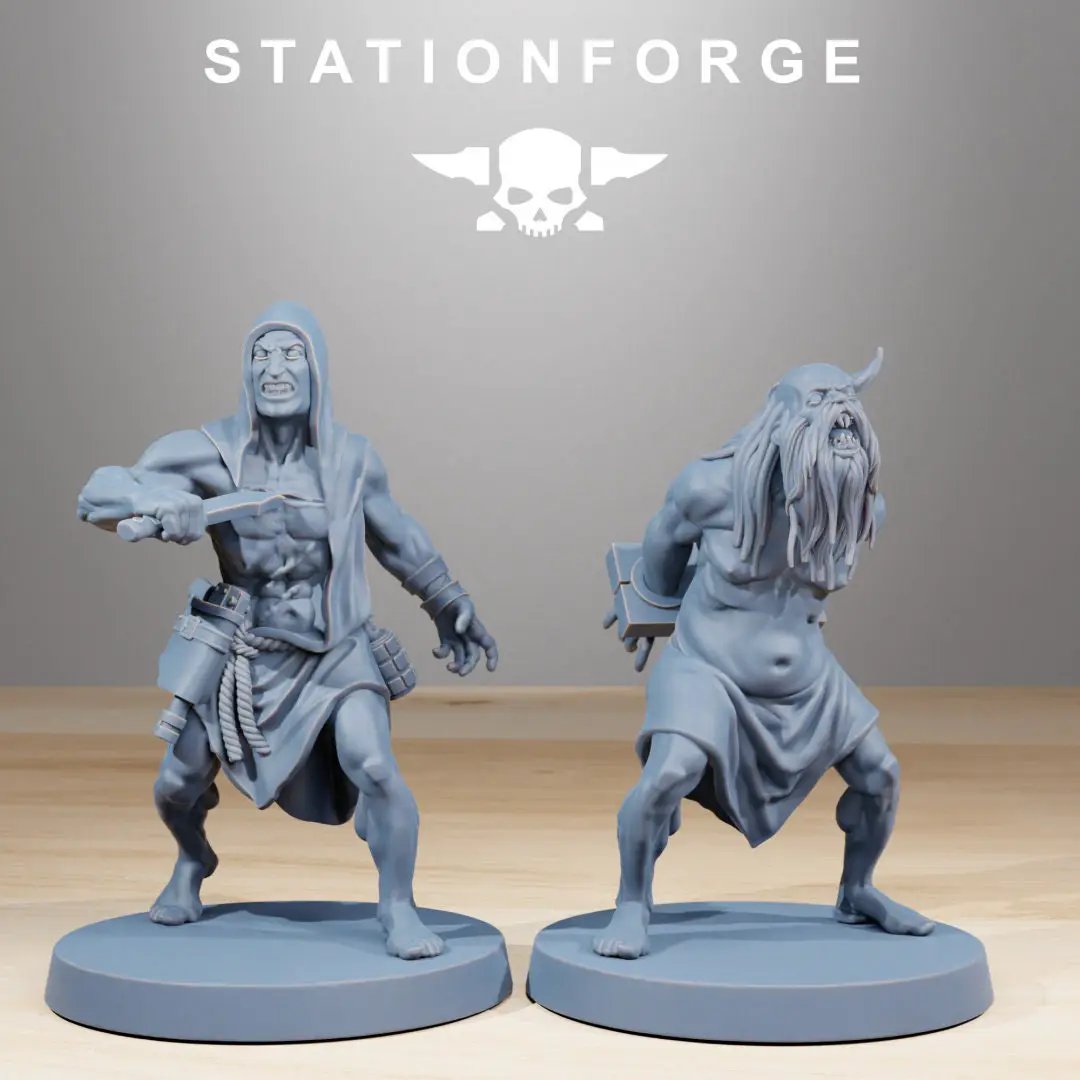 3D printed Corrupted Guard Fanatics miniatures by StationForge for Last Hope Miniatures, showing detailed models in a group.