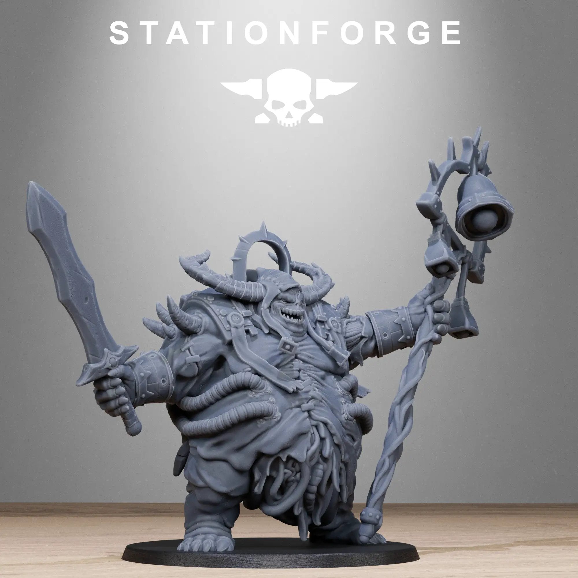 3D printed Corrupted Lord of Filth model by Stationforge Miniatures, detailed sculpture with twisted, grotesque features.