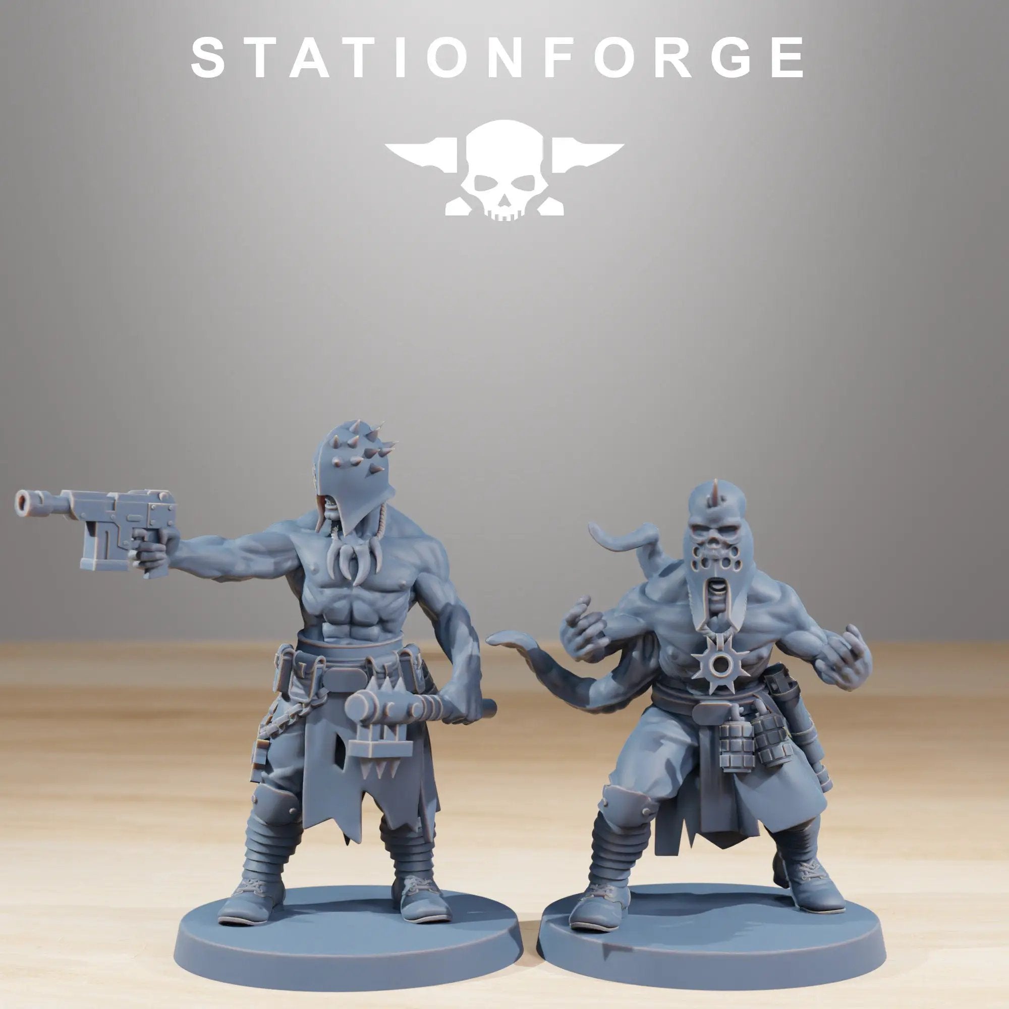 3D printed Corrupted Sectarian Squad model by StationForge Miniatures, featuring detailed sci-fi figures with intricate armor and weaponry.